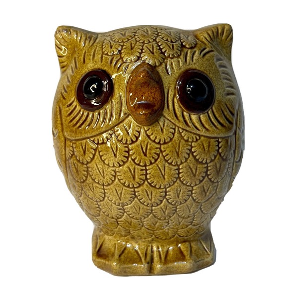Vintage Mid Century Modern Owl Collection Figurines Set Three Brown & Yellow - Picture 15 of 16